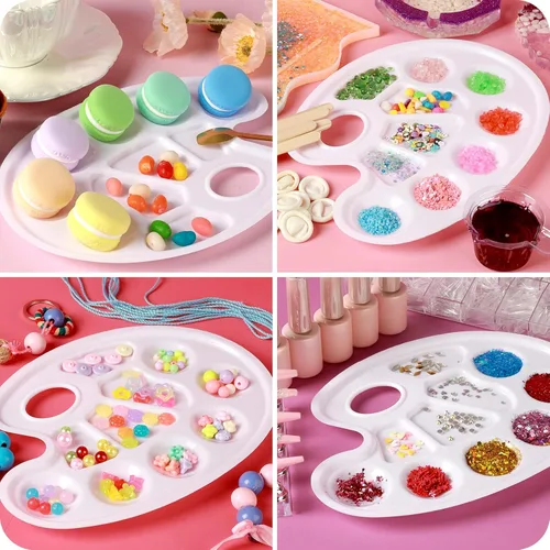 Vista 7 de FANDAMEI 20 paletas de bandejas de pintura ovaladas, paleta de bandeja de pintura de plástico, paletas de pintura con agujero para el pulgar
