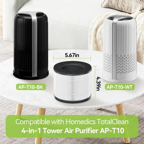 Vista 4 de AP-T10FL Filtro de repuesto apto para Homedics compatible con los modelos de purificador de aire HoMedics TotalClean AP-T10-BK y AP-T10-WT filtro