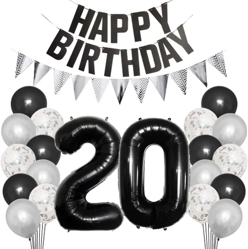 Vista 18 de Juego de decoraciones de fiesta de cumpleaños número 15 para niñas, niños, mujeres y hombres, pancarta negra con letras de feliz cumpleaños