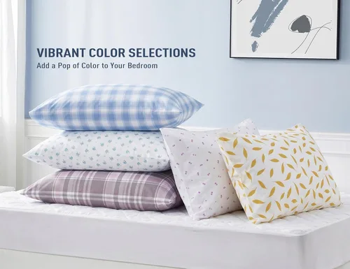 Vista 7 de Pillow Cases 100% Cotton Percale Standard Queen Set of 2 Blue Floral Floral Pillowcases Breathable Hypoallergenic Pre-Shrunk, 20 Inch x 30 Inch