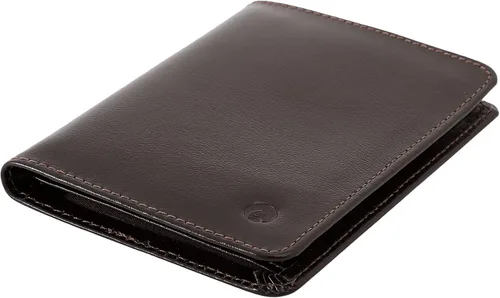 Vista 3 de Cartera delgada de piel minimalista con bolsillo frontal con bloqueo RFID tamaño pequeño 620, Café