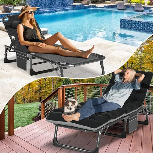 Vista 4 de NAIZEA Sillón plegable, cuna plegable 3 en 1 con colchón, silla reclinable de 4 posiciones para patio, reclinable ajustable para exteriores
