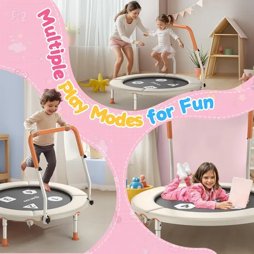 Vista 7 de BCAN BT1 36'' Toddler Trampoline, ASTM Certified-Foldable Mini Trampolines for Kids Ages 1-6, Adjustable Handle, Safety Pad & Foldable Legs, Baby