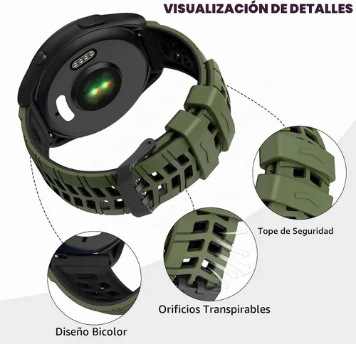 Vista 4 de ISABAKE Compatible con Garmin Vivoactive 4/Venu 2/Forerunner 255 265 Bandas, correa de silicona deportiva para Samsung Galaxy Watch 3 1.772 Verde