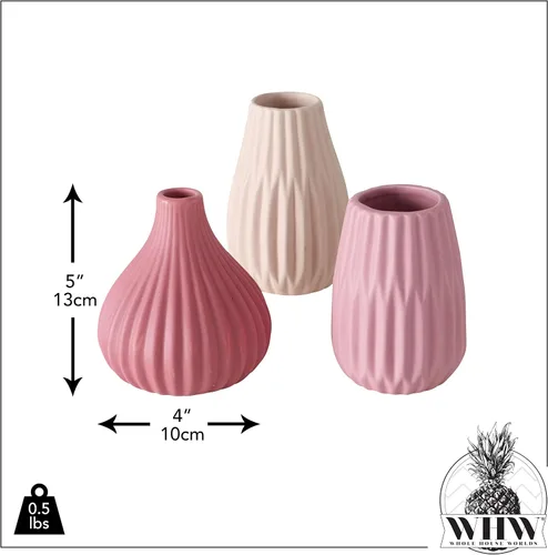 Vista 3 de Iconic Scandi - Jarrones para bebé, juego de 3, pantuflas de ballet empapadas de color y rosa rosa, beige, esmalte mate, estriado, gres, 4.25