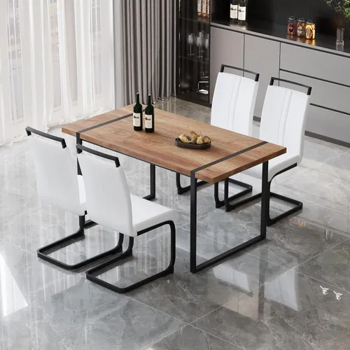 Vista 14 de Juego de mesa de comedor moderno para 4, juego de mesa y sillas de cocina de madera, juego de mesa de comedor de 5 piezas con 1 mesa de MDF y 4