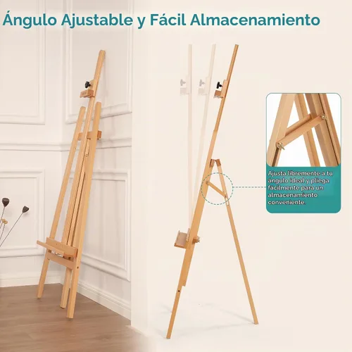 Vista 3 de VISWIN Caballete de arte de madera para pintar, ajustable y plegable, soporte de madera de haya para lienzo, sostiene lienzo de hasta 43 pulgadas