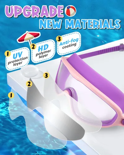Vista 2 de Swim Goggles 2 Pack, Wide View Anti Fog&UV Swimming Goggles for Audlt, No Leak Pool Beach Essentials for Men Women Azul claro y rosa espejado