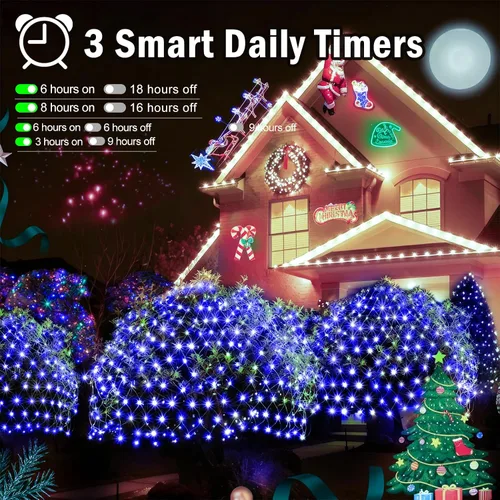 Vista 2 de KNONEW Red de luces de Navidad de 420 luces LED de 13 pies x 6.6 pies, luces de malla para exteriores, conectables, impermeables, 8 modos