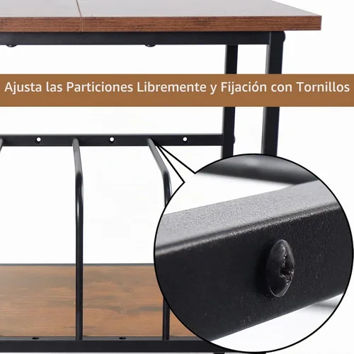 Vista 6 de Soporte para tocadiscos con 4 divisores ajustables, almacenamiento de discos de vinilo con capacidad para 200 LPs, mesa auxiliar de 3 capas, mesa