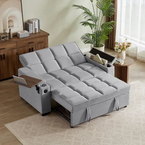 Vista 21 de Auvsoce - Sofá cama biplaza de 65 pulgadas, sofá convertible para sala de estar, sofá para RV con respaldo ajustable, chaise longue, mesa lateral