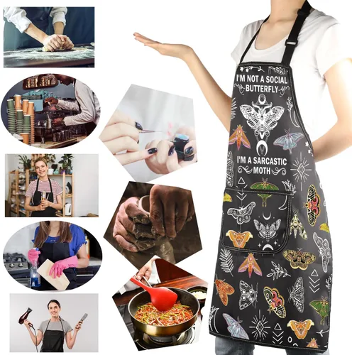 Vista 6 de MBMSO Delantal de polilla de cabeza de la muerte, regalos celestiales para los amantes de la polilla I'm Not a Social Butterfly Goblincore Gifts
