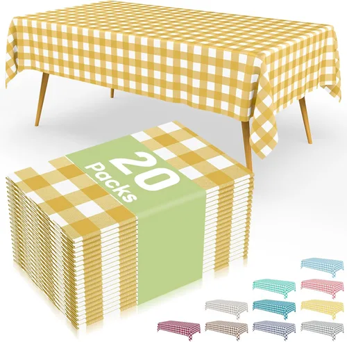 Vista 31 de Smiry 8 paquetes de manteles desechables Gingham, 54 x 108 pulgadas, manteles de plástico impermeables rectangulares en diseño a cuadros