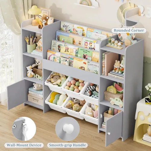 Vista 3 de FINETONES Organizador de almacenamiento de juguetes con 6 cubos de juguetes, organizador de juguetes para niños con 6 cubículos, organizadores