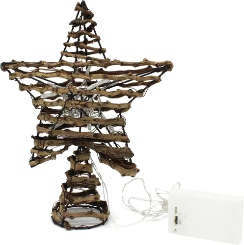 Vista 18 de CVHOMEDECO. Estrella Negra para la Copa del Árbol con Luces LED Blanco Cálido y Temporizador para Adornos de Remate de Árbol de Navidad y Decoración