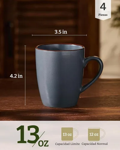 Vista 4 de famiware Venus - Tazas de café para 4, juego de tazas de 12 onzas, taza para beber con asa para café, té, cacao, leche, carbón