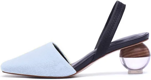 Vista 14 de Fericzot Mule Shoes Sandalias esféricas de tacón transparente Zapatillas de punta cuadrada Slip On Bombas Slingback Zapatos de vestir de boda