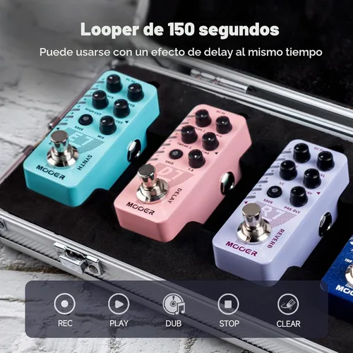 Vista 3 de MOOER Pedal de guitarra D7 Delay con 6 cintas de retardo diferentes y grabación Looper de 150s, función ajustable múltiple, tempo de toque Surpport