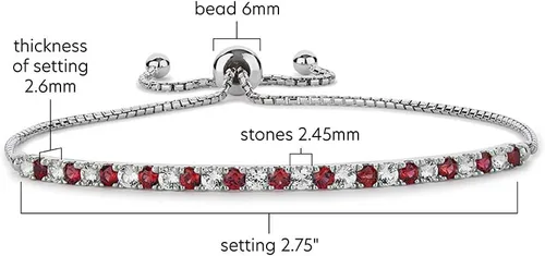 Vista 3 de Gemstone and Lab-Created White Sapphire Adjustable Bolo Bracelet, Sterling Silver, Easy-On Easy-Off (6, 7 and 8 inch Wrist Size)