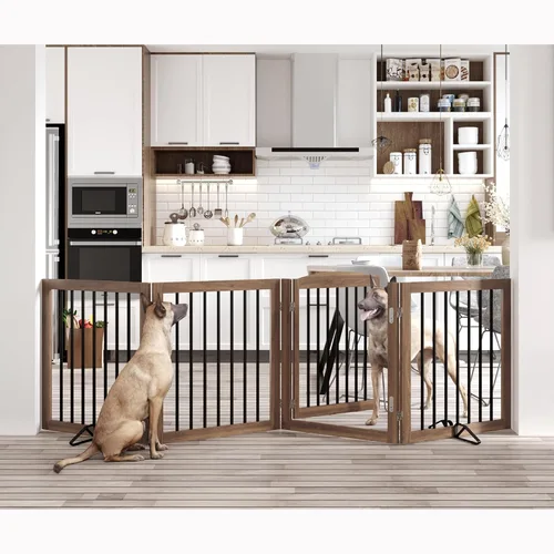 Vista 7 de Vantas Puerta plegable para mascotas de 80 pulgadas de ancho, 30 pulgadas de alto, puerta de madera para perros sin montaje con puerta pasante
