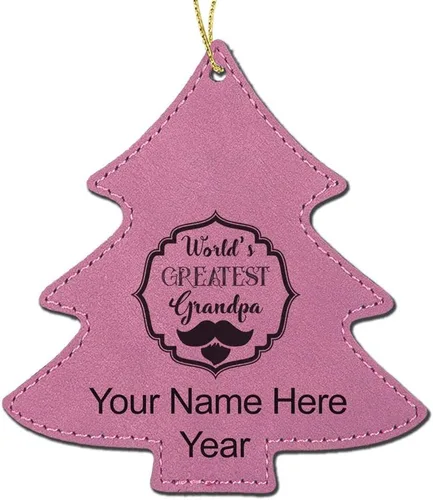 Vista 4 de LaserGram Adorno de Navidad personalizado, el abuelo más grande del mundo, piel sintética, idea de regalo grabada con láser personalizado
