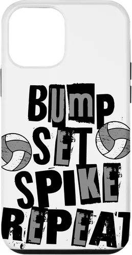 Vista 12 de iPhone 15 Parents Girls Volleyball Bump Set Spike Repeat Black & Gray Case