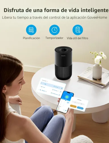 Vista 3 de GoveeLife Mini Purificador de Aire para Dormitorio, Purificador de Aire con Filtro Inteligente y Control por App Alexa para Pelo de Mascotas