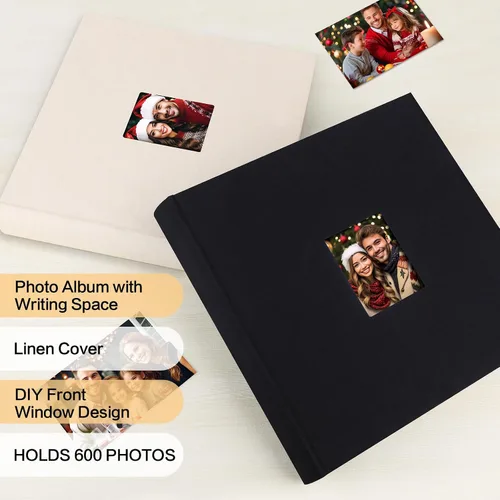 Vista 3 de Álbum de fotos 4x6 600 fotos con espacio para escribir, libro de fotos 4 x 6 con cubierta de lino y ventana frontal, álbum de fotos 4x6, álbum