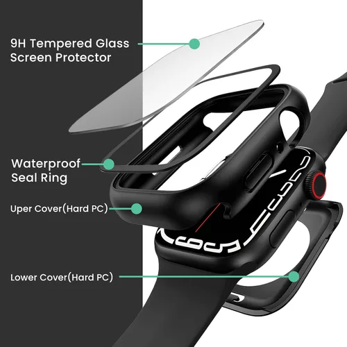 Vista 3 de 3 en 1 Goton Estuche impermeable duro para Apple Watch, protector de pantalla de 40mm, cubierta frontal de vidrio templado protectora completa