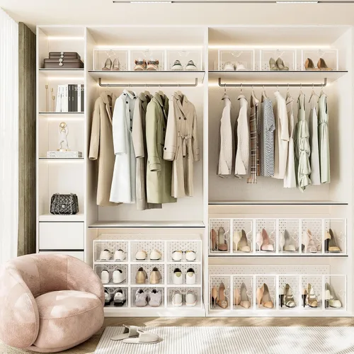 Vista 8 de Pinkpum Caja organizadora de almacenamiento extragrande para zapatos y zapatillas, 12 unidades, de plástico transparente, apilable, color negro