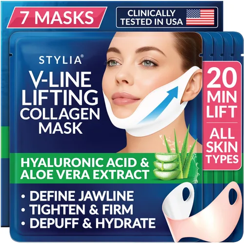 Vista 19 de Mascarilla facial moldeadora de contorno facial, con hidrogel de colágeno y aloe vera, banda antienvejecimiento y antiarrugas, disminuye la doble