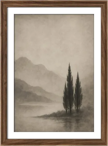 Vista 175 de MUDECOR Lienzo enmarcado prémium para pared, pinos nevados en bosque de invierno, ilustraciones modernas, arte contemporáneo, escénico, divertido