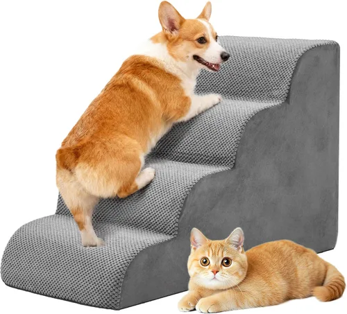 Vista 13 de DUMOS Escaleras para perros y gatos pequeños, escalones curvados de 3