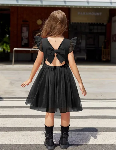 Vista 3 de Arshiner - Vestido tutú para niñas pequeñas, vestidos de algodón sin espalda para niñas de 2 a 6 años Negro