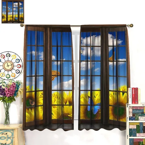 Vista 125 de Cortinas de paisaje, ventana 3D, primavera, bosque, vida silvestre, paisajes de naturaleza, dormitorio, sala de estar, cortinas térmicas opacas de 2
