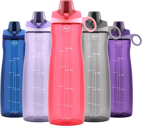 Vista 35 de Pogo Botella de agua de plástico tritán sin bisfenol A con tapa con pico de 18 onzas, color azul