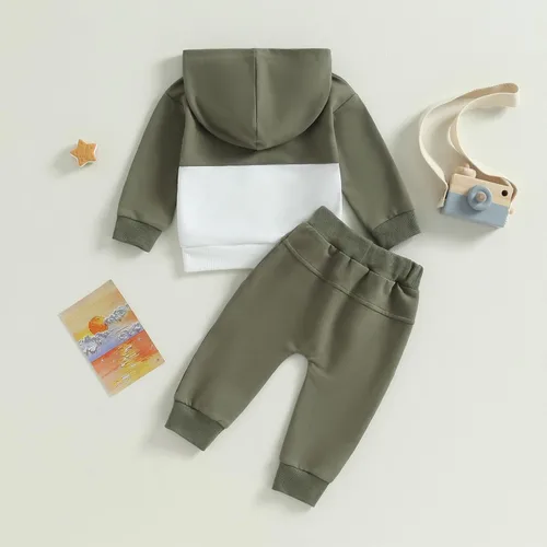 Vista 3 de Ropa de otoño e invierno para bebé niño, con capucha, de manga larga, a rayas, pantalones elásticos para recién nacidos