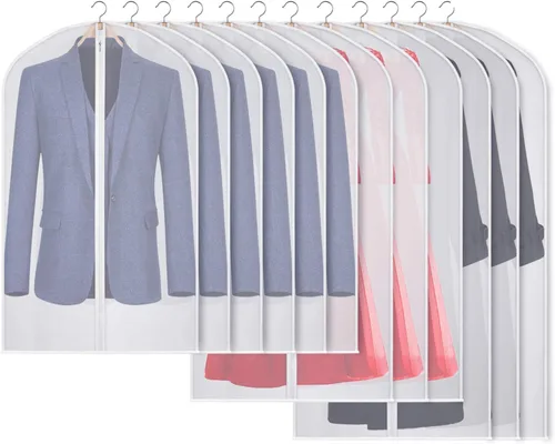Vista 11 de Fundas para Hombros para Colgar Ropa (Juego de 10) Fundas Transpirables Antipolvo para Prendas Protectores de Ropa para Closet con Fuelle de 2