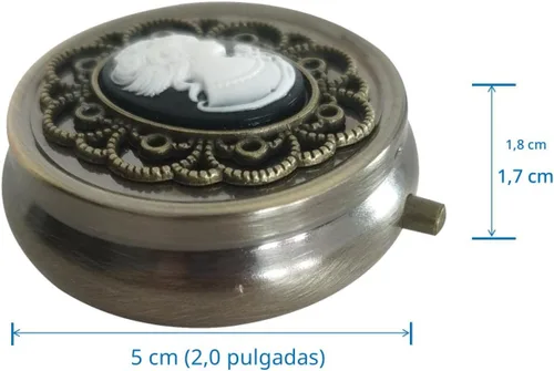 Vista 7 de Pastillero de bronce, organizador portátil de medicinas para bolsillo o cartera, soporte decorativo de metal para vitaminas, pequeño contenedor