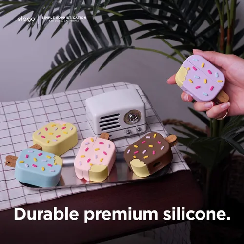 Vista 4 de elago - Funda con llavero para audífonos AirPods Pro de Apple en forma de helado.