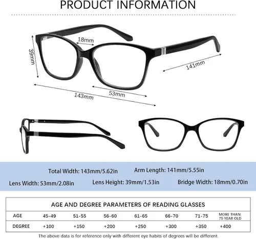 Vista 2 de 3 Pack Progressive Multifocus Reading Glasses Blue Light Blocking Multifocal Readers for Women Men with Spring Hinge
