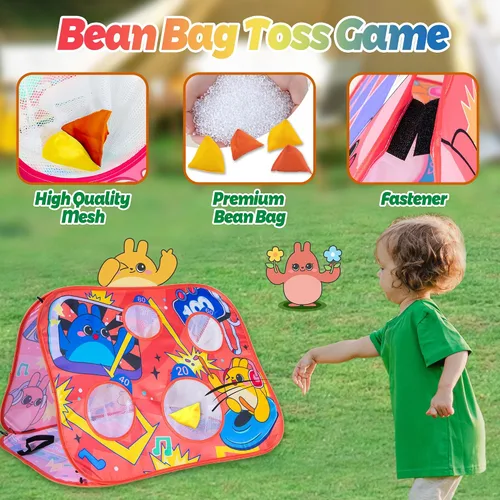 Vista 2 de Giant 3 in 1 Bean Bag Toss Game for Kids, Toddler Outdoor Toss Toys for 2 3 4 5 6 7 8 Year Old Boys Girls, Family Party Supplies, Cornhole Party