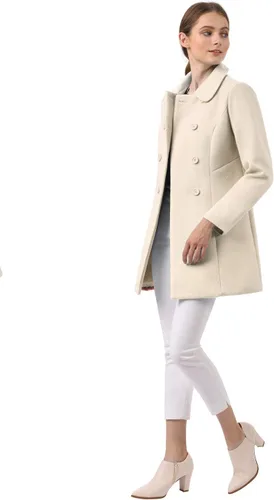 Vista 5 de Allegra K Abrigo Largo De Invierno Con Cuello Peter Pan Y Doble Botonadura Para Mujer Beige