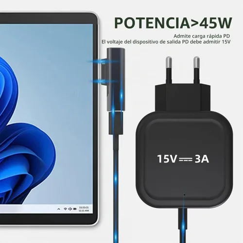Vista 2 de Adaptador de Carga Surface a USB-C, DC15V 102W Tipo C Hembra a Surface Macho para Microsoft Pro7/6/5/4 Surface Laptop 3/2/1, Surface Go, Surface Book