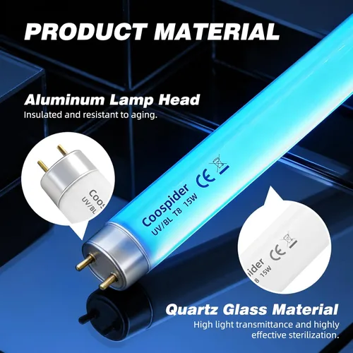 Vista 4 de COOSPIDER T8 F1515W U/V BL CFL - Bombilla compacta, tubo recto de repuesto para zapper eléctrico interior de 30 W, tubo de luz azul de 18 pulgadas