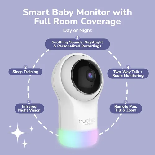Vista 3 de Hubble Connected Nursery Pal Glow Smart Connect, monitor de bebé habilitado para Wi-Fi, vista desde teléfono inteligente compatible