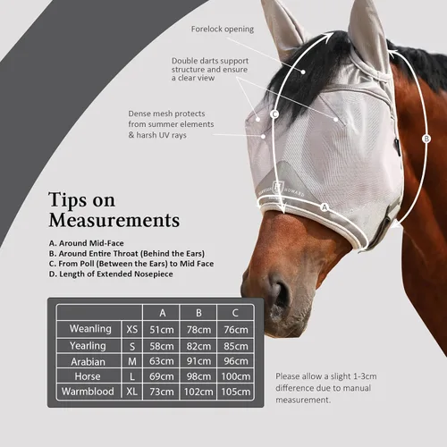 Vista 8 de Harrison Howard Máscara de media cara con protección UV y transpirable para uso equino, cómoda, gris, XS