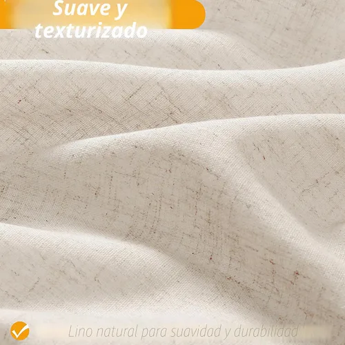 Vista 2 de Naturoom Cortina de ducha de lino de 72 pulgadas para baño, color beige y blanco, doble capa