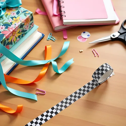 Vista 7 de BWESOO Cinta decorativa Washi cinta adhesiva compacta con patrón de tablero de ajedrez, cinta de papel DIY resistente a la decoloración para artes