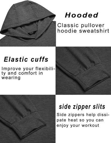 Vista 5 de COOFANDY Sudadera con capucha de entrenamiento de moda para hombre, ajuste muscular, mezcla de algodón, sudaderas de gimnasio de color sólido